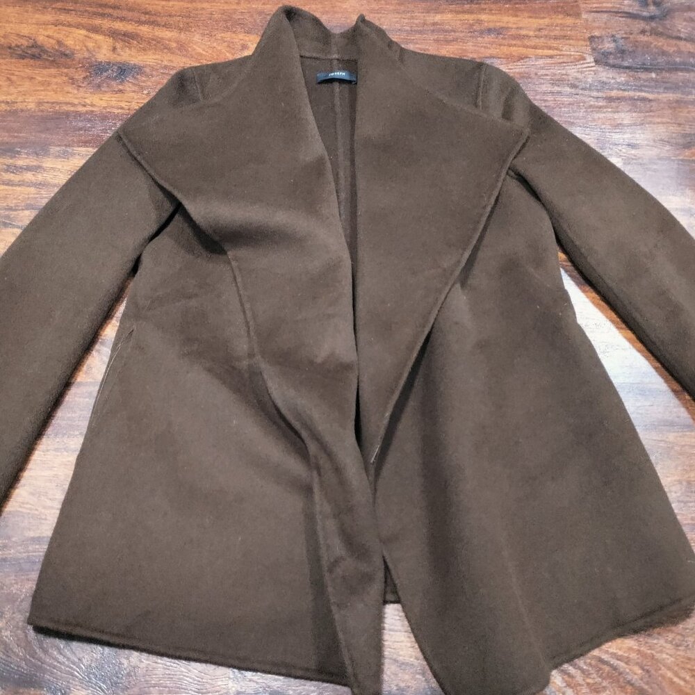 Joseph Brown Open Front Asymmetrical Cashmere Wool Lisa Jacket Women's Size M - Picture 3 of 14